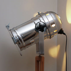 Floor Lamp - Retro Industrial Theatre Stage Spotlight On Tripod - Long Polished